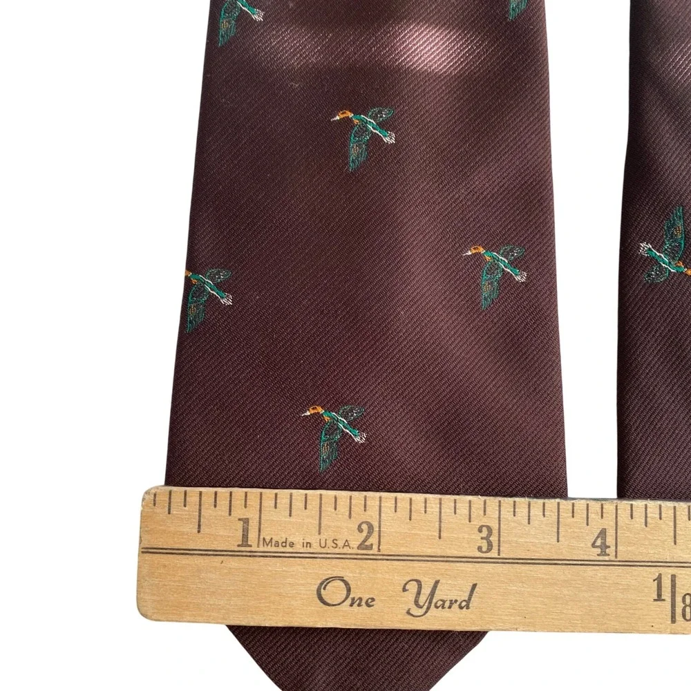 VTG Outdoor Traders Mens Tie Brown Mallard Duck Embroidered Bird Sporting Motif